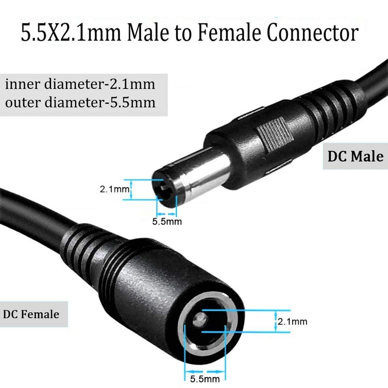 DaFuRui 5Pcs Male to Female DC Extension Cable 3.3ft/1Meter, 5.5mm x 2.1mm Extension Cord DC Plugs Extension Cable 12V Led Extension Cables for CCTV Security Camera and 5~24VDC LED Light Strips - Image 2